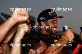 Race winner Daniel Ricciardo (AUS) Red Bull Racing celebrates with the team. 25.06.2017. Formula 1 World Championship, Rd 8, Azerbaijan Grand Prix, Baku Street Circuit, Azerbaijan, Race Day.