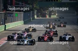 Lewis Hamilton (GBR) Mercedes AMG F1 W08 leads as the FIA Safety Car returns to the pits. 25.06.2017. Formula 1 World Championship, Rd 8, Azerbaijan Grand Prix, Baku Street Circuit, Azerbaijan, Race Day.