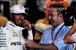 Lewis Hamilton (GBR) Mercedes AMG F1 with Davide Valsecchi (ITA) Sky F1 Italia Presenter in qualifying parc ferme. 24.06.2017. Formula 1 World Championship, Rd 8, Azerbaijan Grand Prix, Baku Street Circuit, Azerbaijan, Qualifying Day.
