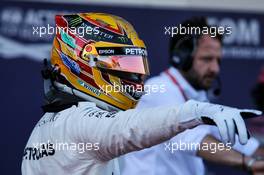 Lewis Hamilton (GBR) Mercedes AMG F1 celebrates his pole position in parc ferme. 24.06.2017. Formula 1 World Championship, Rd 8, Azerbaijan Grand Prix, Baku Street Circuit, Azerbaijan, Qualifying Day.