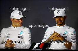(L to R): Valtteri Bottas (FIN) Mercedes AMG F1 and team mate Lewis Hamilton (GBR) Mercedes AMG F1 in the post qualifying FIA Press Conference. 24.06.2017. Formula 1 World Championship, Rd 8, Azerbaijan Grand Prix, Baku Street Circuit, Azerbaijan, Qualifying Day.