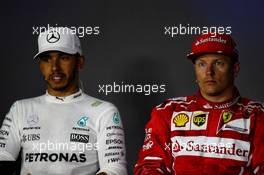 (L to R): Lewis Hamilton (GBR) Mercedes AMG F1 and Kimi Raikkonen (FIN) Ferrari in the post qualifying FIA Press Conference. 24.06.2017. Formula 1 World Championship, Rd 8, Azerbaijan Grand Prix, Baku Street Circuit, Azerbaijan, Qualifying Day.