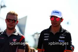 (L to R): Kevin Magnussen (DEN) Haas F1 Team and Esteban Ocon (FRA) Sahara Force India F1 Team on the drivers parade. 25.06.2017. Formula 1 World Championship, Rd 8, Azerbaijan Grand Prix, Baku Street Circuit, Azerbaijan, Race Day.