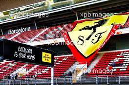 A large Ferrari banner in the grandstand. 09.03.2017. Formula One Testing, Day Three, Barcelona, Spain. Thursday.