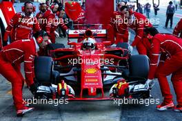 Sebastian Vettel (GER) Ferrari SF70H in the pits. 07.03.2017. Formula One Testing, Day One, Barcelona, Spain. Tuesday.