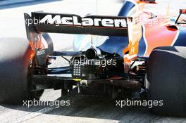 Stoffel Vandoorne (BEL) McLaren MCL32 rear diffuser and rear wing detail. 07.03.2017. Formula One Testing, Day One, Barcelona, Spain. Tuesday.