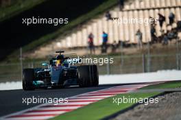 Lewis Hamilton (GBR) Mercedes AMG F1 W08 running sensor equipment. 07.03.2017. Formula One Testing, Day One, Barcelona, Spain. Tuesday.