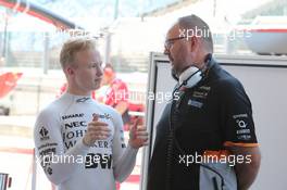 (L to R): Nikita Mazepin (RUS) Sahara Force India F1 Team Development Driver with Tom McCullough (GBR) Sahara Force India F1 Team Chief Engineer. 01.08.2017. Formula 1 Testing, Budapest, Hungary.