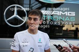 George Russell (GBR) Mercedes AMG F1 Test Driver with the media. 01.08.2017. Formula 1 Testing, Budapest, Hungary.