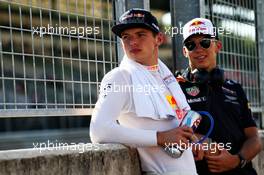 (L to R): Max Verstappen (NLD) Red Bull Racing with Pierre Gasly (FRA) Red Bull Racing Test Driver. 01.08.2017. Formula 1 Testing, Budapest, Hungary.