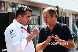 (L to R): Eric Boullier (FRA) McLaren Racing Director with Gerhard Berger (AUT). 02.08.2017. Formula 1 Testing, Budapest, Hungary.