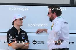 (L to R): Lucas Auer (AUT) Sahara Force India F1 Team Test Driver with Gwen Lagrue, Head of Mercedes AMG Driver Development. 02.08.2017. Formula 1 Testing, Budapest, Hungary.