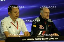 (L to R): Yusuke Hasegawa (JPN) Head of Honda F1 Programme and Franz Tost (AUT) Scuderia Toro Rosso Team Principal in the FIA Press Conference. 25.08.2017. Formula 1 World Championship, Rd 12, Belgian Grand Prix, Spa Francorchamps, Belgium, Practice Day.