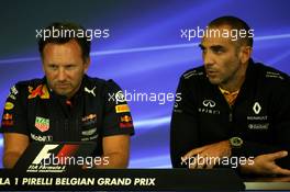 (L to R): Christian Horner (GBR) Red Bull Racing Team Principal and Cyril Abiteboul (FRA) Renault Sport F1 Managing Director in the FIA Press Conference. 25.08.2017. Formula 1 World Championship, Rd 12, Belgian Grand Prix, Spa Francorchamps, Belgium, Practice Day.