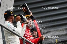 Race winner Lewis Hamilton (GBR) Mercedes AMG F1 celebrates with second placed Sebastian Vettel (GER) Ferrari on the podium. 27.08.2017. Formula 1 World Championship, Rd 12, Belgian Grand Prix, Spa Francorchamps, Belgium, Race Day.