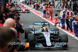 Race winner Lewis Hamilton (GBR) Mercedes AMG F1 W08 enters parc ferme. 27.08.2017. Formula 1 World Championship, Rd 12, Belgian Grand Prix, Spa Francorchamps, Belgium, Race Day.