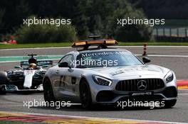 Lewis Hamilton (GBR) Mercedes AMG F1 W08 leads behind the FIA Safety Car. 27.08.2017. Formula 1 World Championship, Rd 12, Belgian Grand Prix, Spa Francorchamps, Belgium, Race Day.