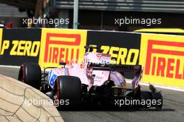 Sergio Perez (MEX) Sahara Force India F1 VJM10 with a puncture. 27.08.2017. Formula 1 World Championship, Rd 12, Belgian Grand Prix, Spa Francorchamps, Belgium, Race Day.