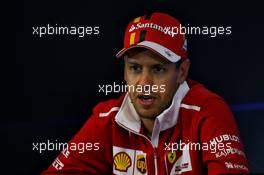 Sebastian Vettel (GER) Ferrari in the post qualifying FIA Press Conference. 26.08.2017. Formula 1 World Championship, Rd 12, Belgian Grand Prix, Spa Francorchamps, Belgium, Qualifying Day.