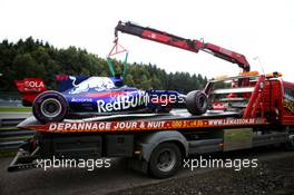 The Scuderia Toro Rosso STR12 of Daniil Kvyat (RUS) is recovered back to the pits on the back of a truck after he stopped in the third practice session. 26.08.2017. Formula 1 World Championship, Rd 12, Belgian Grand Prix, Spa Francorchamps, Belgium, Qualifying Day.