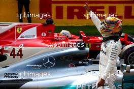 Lewis Hamilton (GBR) Mercedes AMG F1 W08 celebrates his pole position in parc ferme. 26.08.2017. Formula 1 World Championship, Rd 12, Belgian Grand Prix, Spa Francorchamps, Belgium, Qualifying Day.