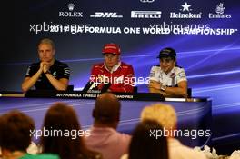 The FIA Press Conference (L to R): Valtteri Bottas (FIN) Mercedes AMG F1; Kimi Raikkonen (FIN) Ferrari; Felipe Massa (BRA) Williams. 24.08.2017. Formula 1 World Championship, Rd 12, Belgian Grand Prix, Spa Francorchamps, Belgium, Preparation Day.