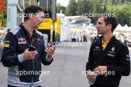 (L to R): James Key (GBR) Scuderia Toro Rosso Technical Director with Remi Taffin (FRA) Renault Sport F1 Engine Technical Director. 24.08.2017. Formula 1 World Championship, Rd 12, Belgian Grand Prix, Spa Francorchamps, Belgium, Preparation Day.