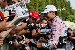 Esteban Ocon (FRA) Sahara Force India F1 Team signs autographs for the fans. 24.08.2017. Formula 1 World Championship, Rd 12, Belgian Grand Prix, Spa Francorchamps, Belgium, Preparation Day.