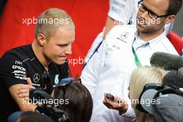 Valtteri Bottas (FIN) Mercedes AMG F1 with the media. 24.08.2017. Formula 1 World Championship, Rd 12, Belgian Grand Prix, Spa Francorchamps, Belgium, Preparation Day.