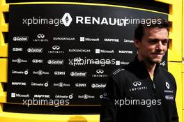 Jolyon Palmer (GBR) Renault Sport F1 Team with the media. 24.08.2017. Formula 1 World Championship, Rd 12, Belgian Grand Prix, Spa Francorchamps, Belgium, Preparation Day.
