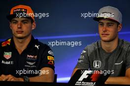 (L to R): Max Verstappen (NLD) Red Bull Racing and Stoffel Vandoorne (BEL) McLaren in the FIA Press Conference. 24.08.2017. Formula 1 World Championship, Rd 12, Belgian Grand Prix, Spa Francorchamps, Belgium, Preparation Day.