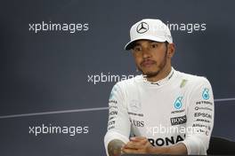 Lewis Hamilton (GBR) Mercedes AMG F1 in the FIA Press Conference. 16.04.2017. Formula 1 World Championship, Rd 3, Bahrain Grand Prix, Sakhir, Bahrain, Race Day.