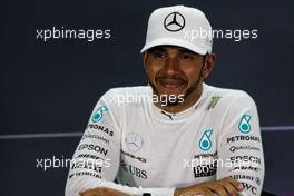 Lewis Hamilton (GBR) Mercedes AMG F1 in the FIA Press Conference. 15.04.2017. Formula 1 World Championship, Rd 3, Bahrain Grand Prix, Sakhir, Bahrain, Qualifying Day.
