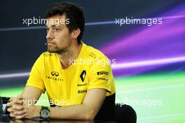 Jolyon Palmer (GBR) Renault Sport F1 Team in the FIA Press Conference. 13.04.2017. Formula 1 World Championship, Rd 3, Bahrain Grand Prix, Sakhir, Bahrain, Preparation Day.