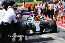 Race winner Lewis Hamilton (GBR) Mercedes AMG F1 W08 celebrates as he enters parc ferme. 11.06.2017. Formula 1 World Championship, Rd 7, Canadian Grand Prix, Montreal, Canada, Race Day.