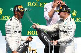 2nd for Valtteri Bottas (FIN) Mercedes AMG F1 W08 and 1st place for Lewis Hamilton (GBR) Mercedes AMG F1. 11.06.2017. Formula 1 World Championship, Rd 7, Canadian Grand Prix, Montreal, Canada, Race Day.