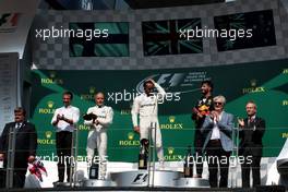 The podium (L to R): Valtteri Bottas (FIN) Mercedes AMG F1, second; Lewis Hamilton (GBR) Mercedes AMG F1, race winner; Daniel Ricciardo (AUS) Red Bull Racing, third. 11.06.2017. Formula 1 World Championship, Rd 7, Canadian Grand Prix, Montreal, Canada, Race Day.