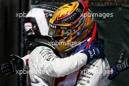 Race winner Lewis Hamilton (GBR) Mercedes AMG F1 celebrates in parc ferme with second placed team mate Valtteri Bottas (FIN) Mercedes AMG F1. 11.06.2017. Formula 1 World Championship, Rd 7, Canadian Grand Prix, Montreal, Canada, Race Day.