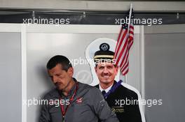 Guenther Steiner (ITA) Haas F1 Team Prinicipal with his cardboard cutout from the raft race. 11.06.2017. Formula 1 World Championship, Rd 7, Canadian Grand Prix, Montreal, Canada, Race Day.