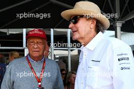 (L to R): Niki Lauda (AUT) Mercedes Non-Executive Chairman with Mansour Ojjeh, McLaren shareholder. 11.06.2017. Formula 1 World Championship, Rd 7, Canadian Grand Prix, Montreal, Canada, Race Day.