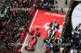 Sebastian Vettel (GER) Ferrari celebrates his second position on the podium. 09.04.2017. Formula 1 World Championship, Rd 2, Chinese Grand Prix, Shanghai, China, Race Day.