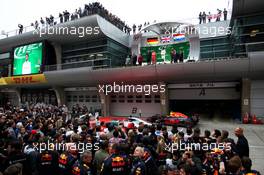 The podium (L to R): Sebastian Vettel (GER) Ferrari, second; Lewis Hamilton (GBR) Mercedes AMG F1, race winner; Max Verstappen (NLD) Red Bull Racing, third. 09.04.2017. Formula 1 World Championship, Rd 2, Chinese Grand Prix, Shanghai, China, Race Day.