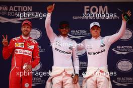 Lewis Hamilton (GBR) Mercedes AMG F1 on pole position, 2nd for Sebastian Vettel (GER) Ferrari and 3rd for Valtteri Bottas (FIN) Mercedes AMG F1 W08. 08.04.2017. Formula 1 World Championship, Rd 2, Chinese Grand Prix, Shanghai, China, Qualifying Day.