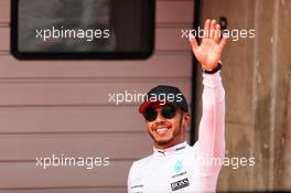 Lewis Hamilton (GBR) Mercedes AMG F1 celebrates his pole position in parc ferme. 08.04.2017. Formula 1 World Championship, Rd 2, Chinese Grand Prix, Shanghai, China, Qualifying Day.