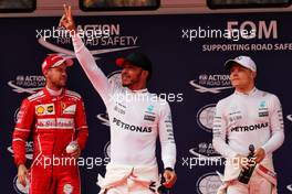 Qualifying top three in parc ferme (L to R): Sebastian Vettel (GER) Ferrari, second; Lewis Hamilton (GBR) Mercedes AMG F1, pole position; Valtteri Bottas (FIN) Mercedes AMG F1, third. 08.04.2017. Formula 1 World Championship, Rd 2, Chinese Grand Prix, Shanghai, China, Qualifying Day.