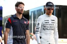 (L to R): Romain Grosjean (FRA) Haas F1 Team with Esteban Ocon (FRA) Sahara Force India F1 Team. 12.05.2017. Formula 1 World Championship, Rd 5, Spanish Grand Prix, Barcelona, Spain, Practice Day.
