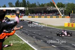 Sergio Perez (MEX) Sahara Force India F1 VJM10 celebrates his fourth position at the end of the race. 14.05.2017. Formula 1 World Championship, Rd 5, Spanish Grand Prix, Barcelona, Spain, Race Day.