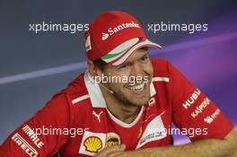 Sebastian Vettel (GER) Ferrari in the FIA Press Conference. 14.05.2017. Formula 1 World Championship, Rd 5, Spanish Grand Prix, Barcelona, Spain, Race Day.