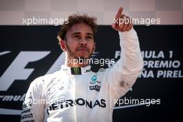 Race winner Lewis Hamilton (GBR) Mercedes AMG F1 celebrates on the podium. 14.05.2017. Formula 1 World Championship, Rd 5, Spanish Grand Prix, Barcelona, Spain, Race Day.