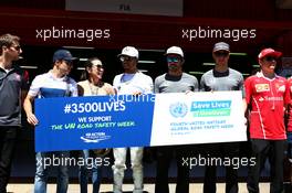 Drivers support UN Road Safety Week with Michelle Yeoh (MAL). 14.05.2017. Formula 1 World Championship, Rd 5, Spanish Grand Prix, Barcelona, Spain, Race Day.